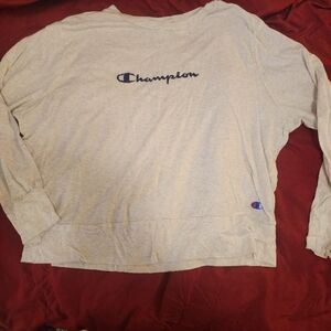 Cream Champion Crew Neck Long Sleeve Sweatshirt